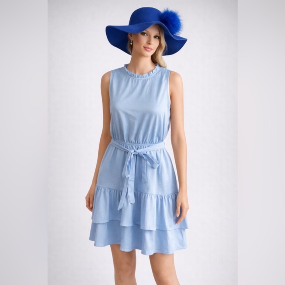 Speechless Light Blue Sleeveless Tiered Tie-Waist Dress Size M D19